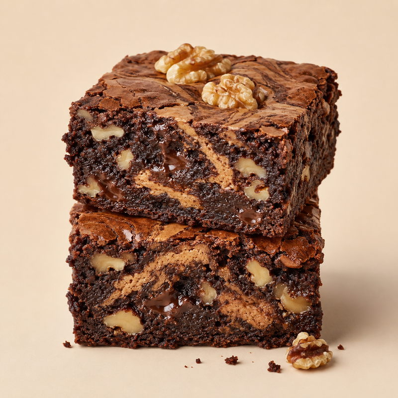 Coffee Walnut brownies, stacked